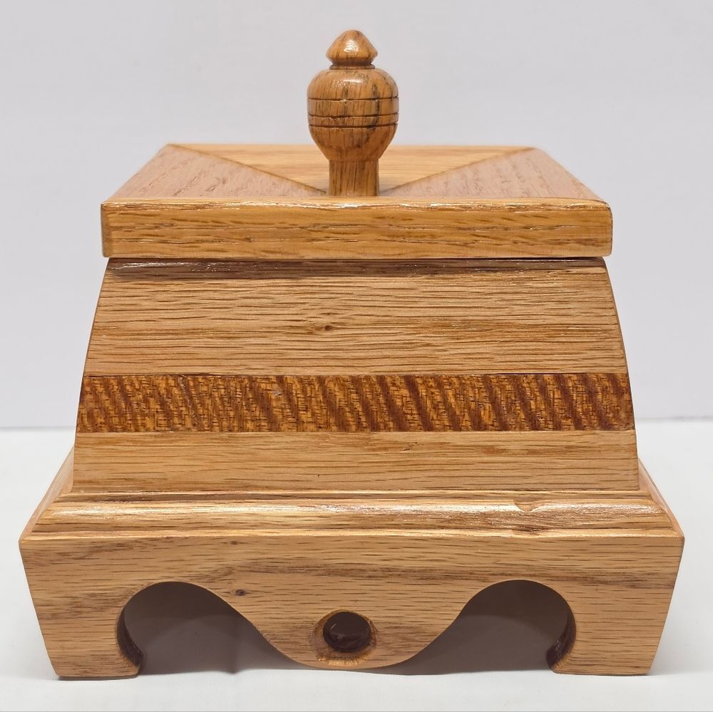 Vintage 60s Wooden Jewelry Trinket Box Red Lined Hand Carved By Forest Gibson